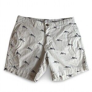 Hudson & Barrow White & Navy Marlin Print Shorts Preppy Coastal Summer 32